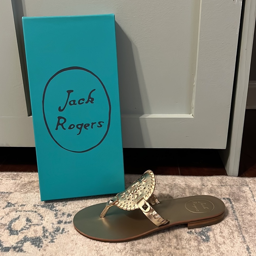NEW IN BOX 6.5 Jack Rogers Georgina Sandal in Platinum